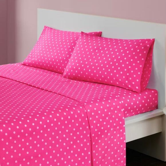 Intelligent Design Polka Dot Cotton 4 Pc Sheet Set Dark Pink Full - Picture 1 of 4